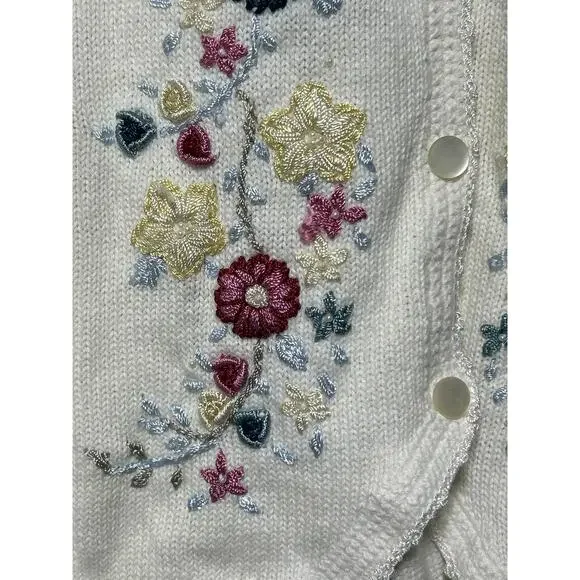 VTG Blair Vest XL Cream Embroidered Floral Crochet Detail Granny Cottage - Picture 2 of 10